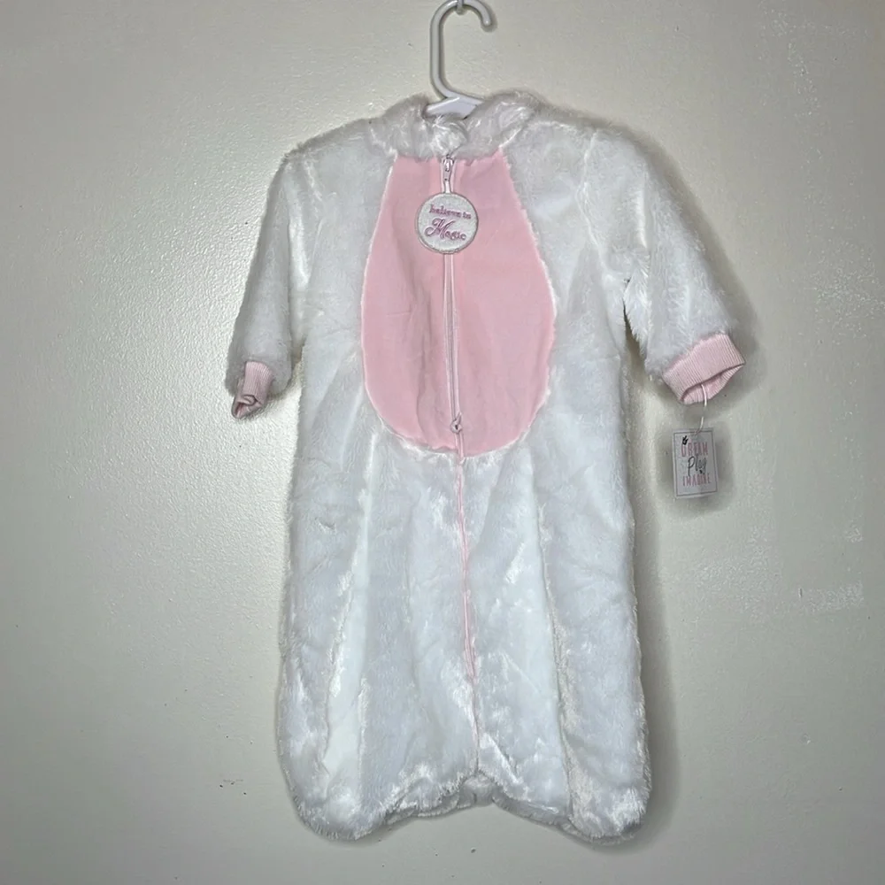 DREAM PLAY IMAGINE Halloween Costume Plush Unicorn One Piece Pink & White 3-6M
